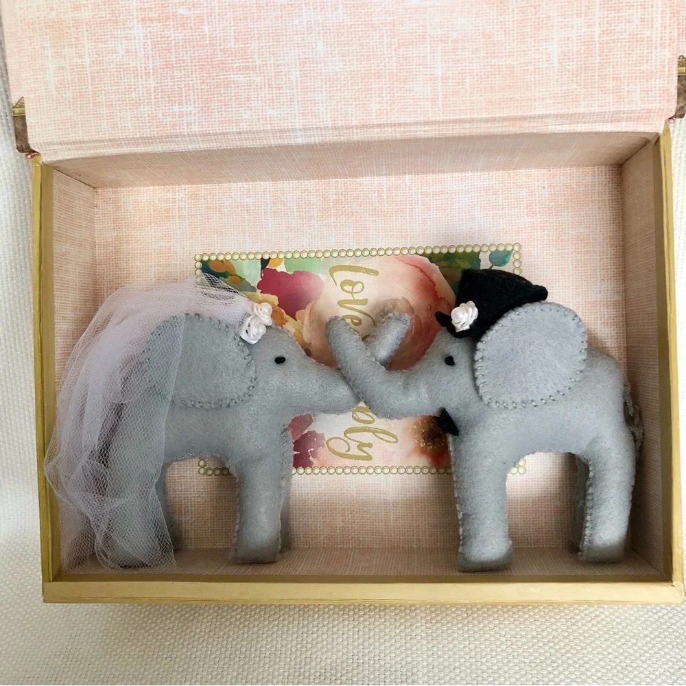 Gray Felt Bride Groom Elephant Wedding Cake Toppers